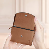 Minimalist compact leather wallet for women with RFID protection brown