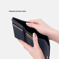 Womens minimalist compact wallet with RFID blocking in navy